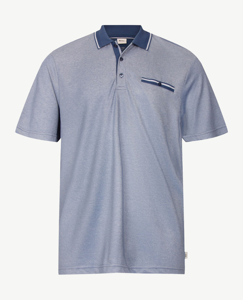 Brax - Polo Petter - Jersey - Denim met wit pinpoint