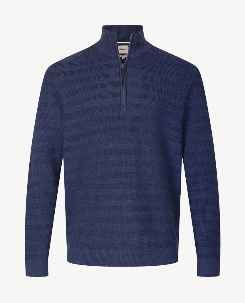 Brax - Gebreide herenpolo Steffen - met rits - Rafblauw