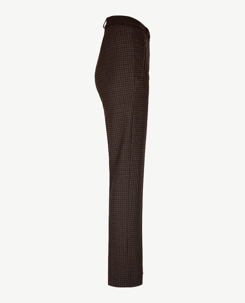 Brax Raphaela - Lillyth - Instapbroek dames met elastische band - jersey - Klein ruitje - Choco met beige en zwart