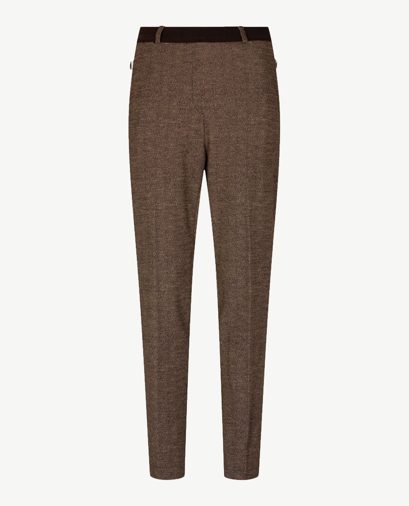 Brax Raphaela - Lillyth - Instapbroek dames met elastische band - jersey - Visgraatje met glansje - Choco met beiges