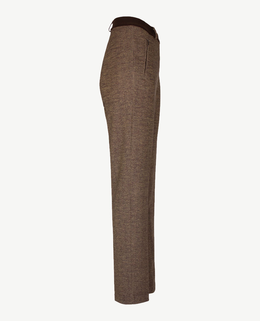 Brax Raphaela - Lillyth - Instapbroek dames met elastische band - jersey - Visgraatje met glansje - Choco met beiges