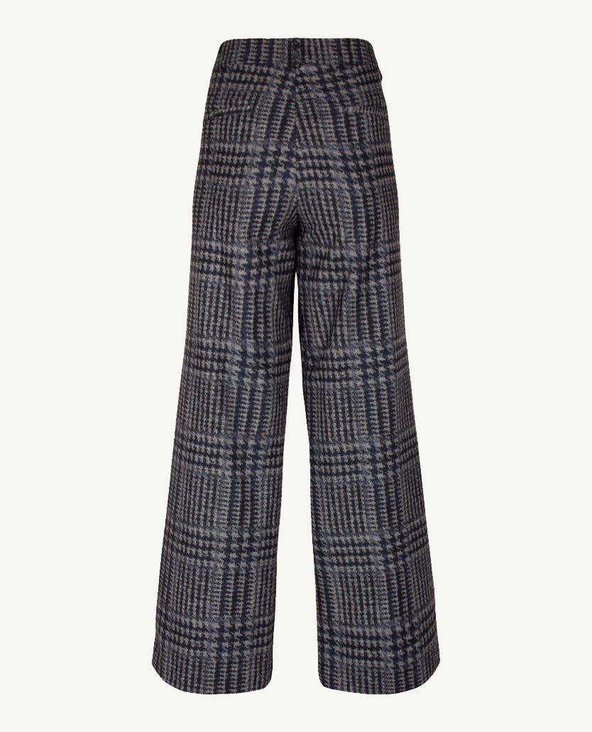 Brax Raphaela - Maine - Instapbroek dames met elastische band - Grote ruit wol look - Navy met grijs