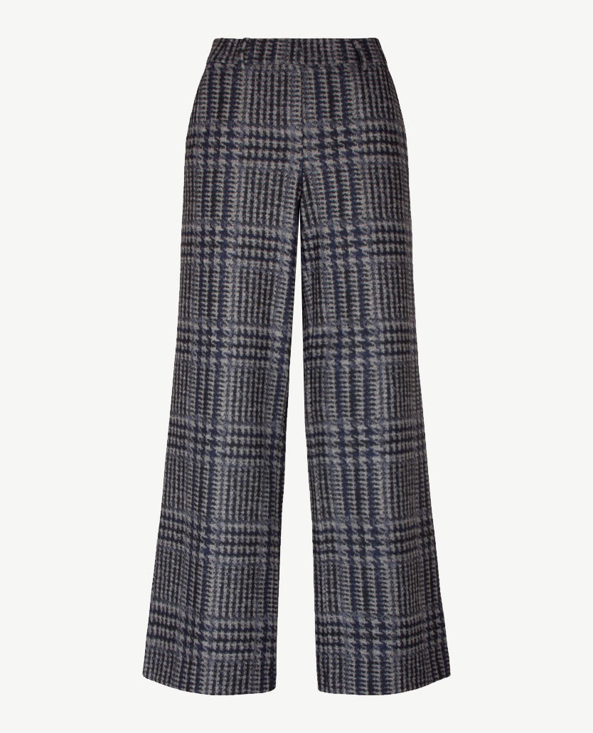 Brax Raphaela - Maine - Instapbroek dames met elastische band - Grote ruit wol look - Navy met grijs