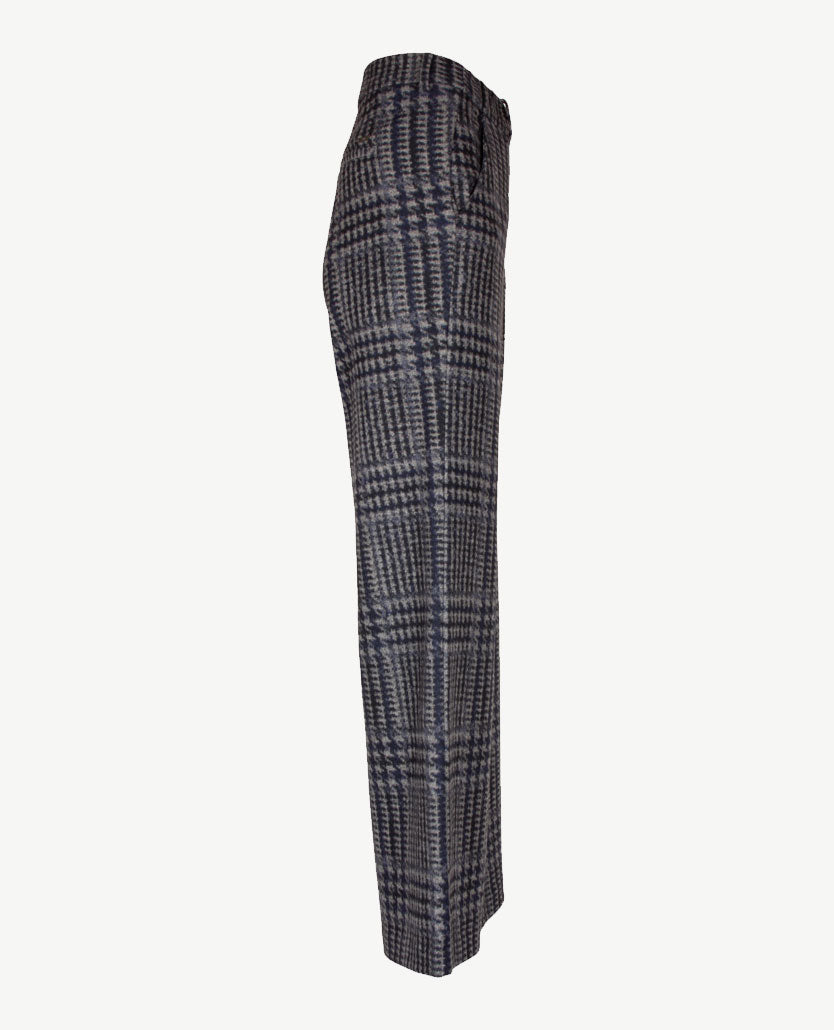 Brax Raphaela - Maine - Instapbroek dames met elastische band - Grote ruit wol look - Navy met grijs