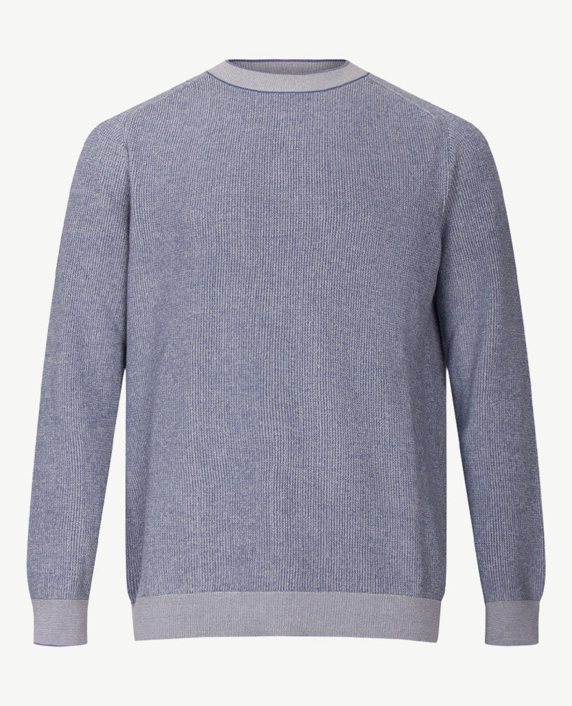 Brax - Pullover Rob - gebreid - ronde hals - Two tone - Staalblauw