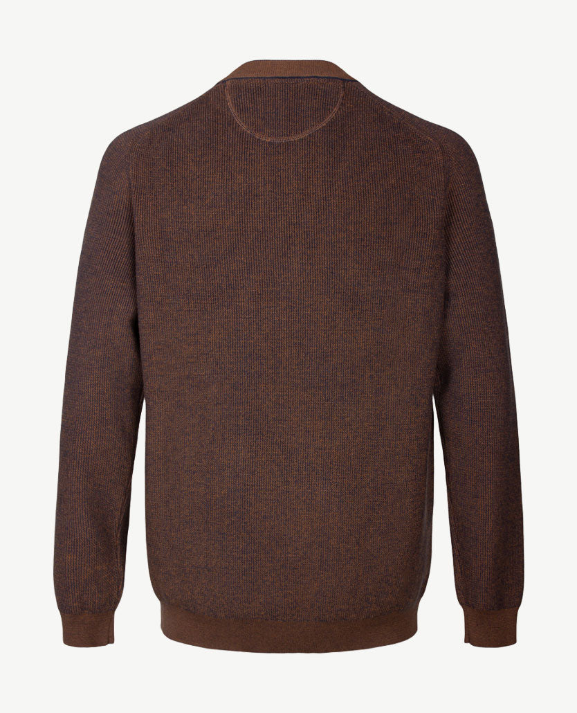 Brax - Pullover Rob - Gebreid - ronde hals - Two tone - Cognac met navy