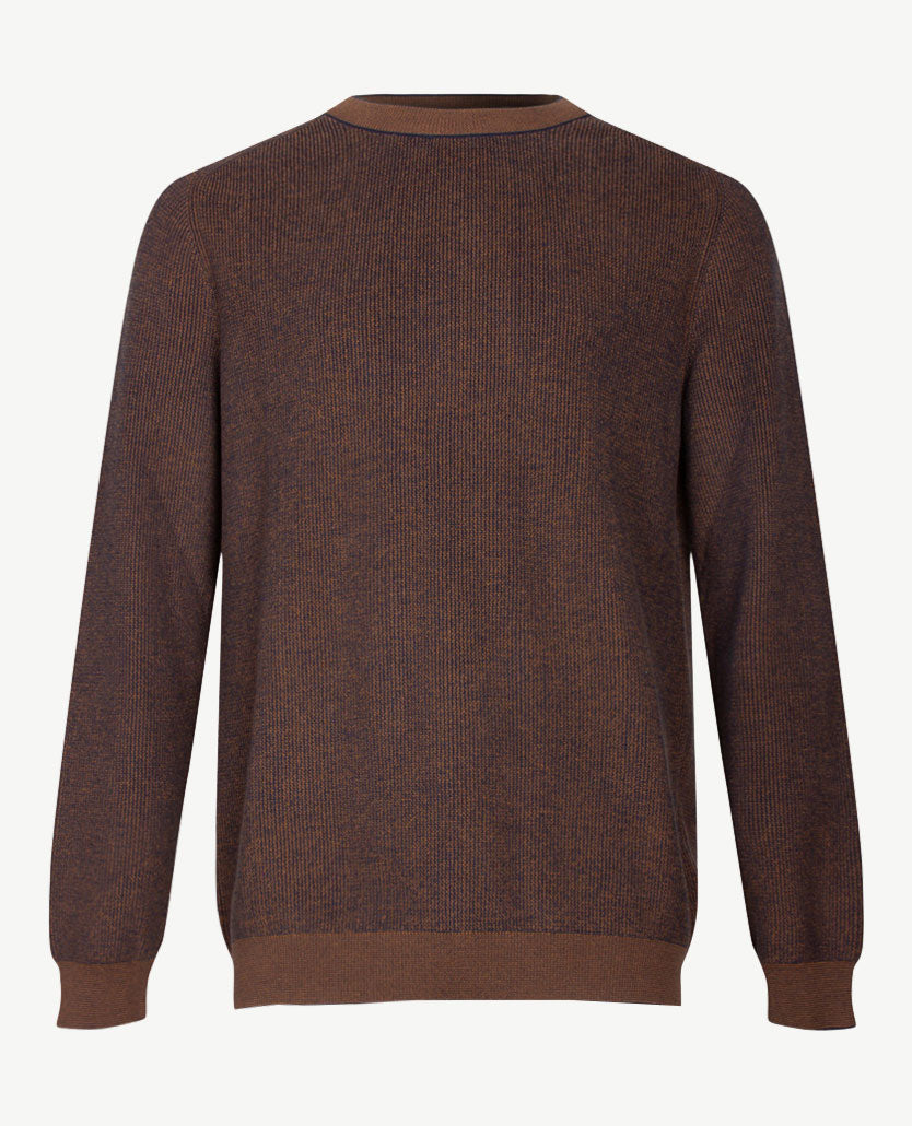 Brax - Pullover Rob - Gebreid - ronde hals - Two tone - Cognac met navy