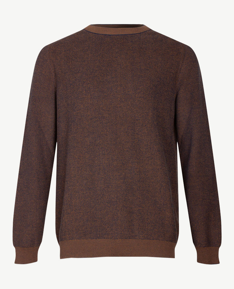 Brax - Pullover Rob - Gebreid - ronde hals - Two tone - Cognac met navy