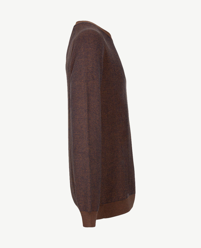 Brax - Pullover Rob - Gebreid - ronde hals - Two tone - Cognac met navy
