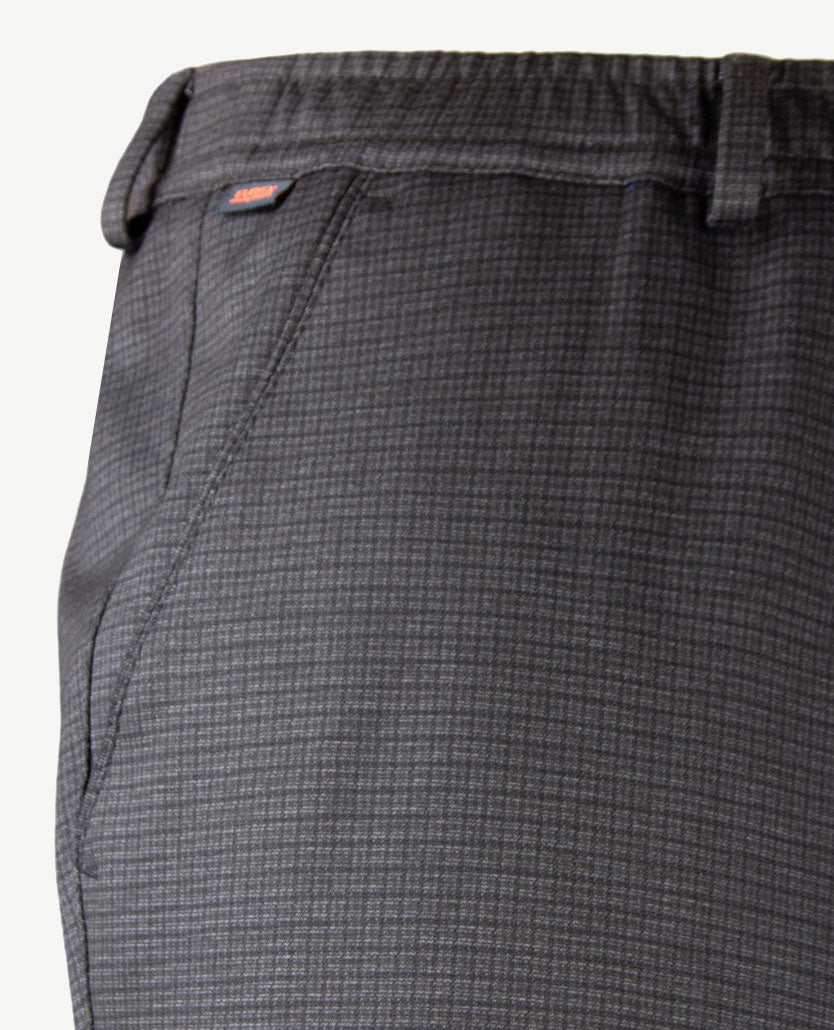 Brax - Thore - Herenbroek met elastiek rondom - Travel jersey - Ruitje grijzen en zwart