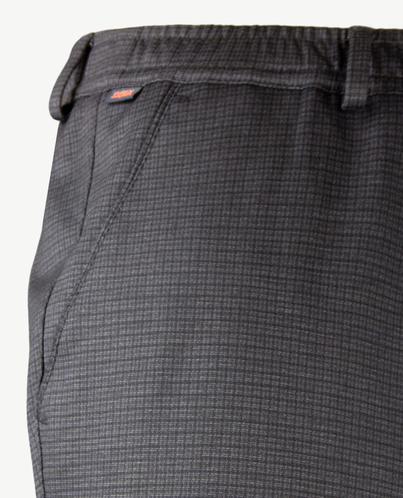 Brax - Thore - Herenbroek met elastiek rondom - Travel jersey - Ruitje grijzen en zwart