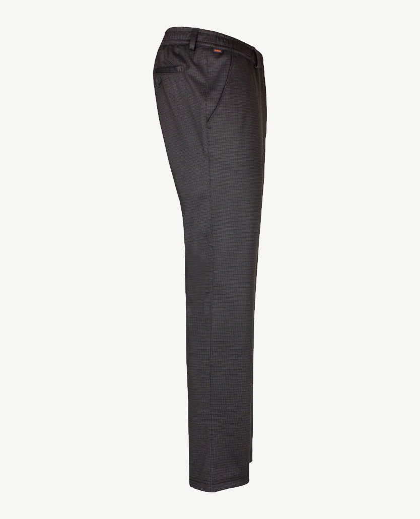 Brax - Thore - Herenbroek met elastiek rondom - Travel jersey - Ruitje grijzen en zwart