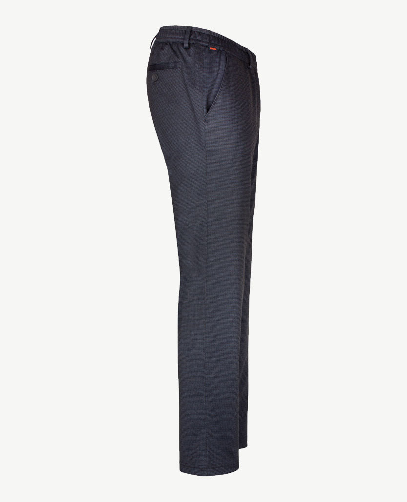Brax - Thore - Herenbroek met elastiek rondom - Travel jersey - Ruitje navy met grijs en zwart