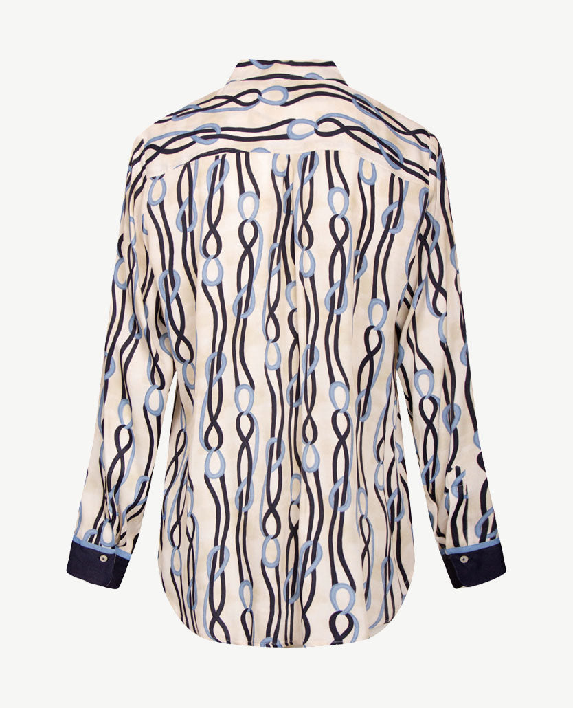 Eterna - Blouse - Satijnlook - Navy met blue, beige en off-white