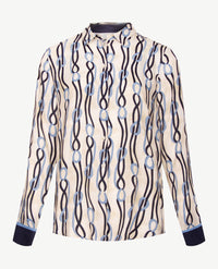 Eterna - Blouse - Satijnlook - Navy met blue, beige en off-white