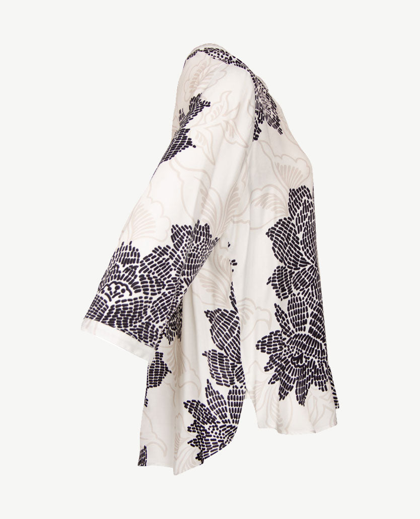 Eterna - Tuniekblouse - Groot dessin beige met zwart en off-white