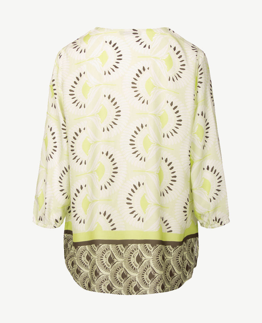 Frank Walder - Blouse - V-hals boordje - Lime met kakhi en off-white