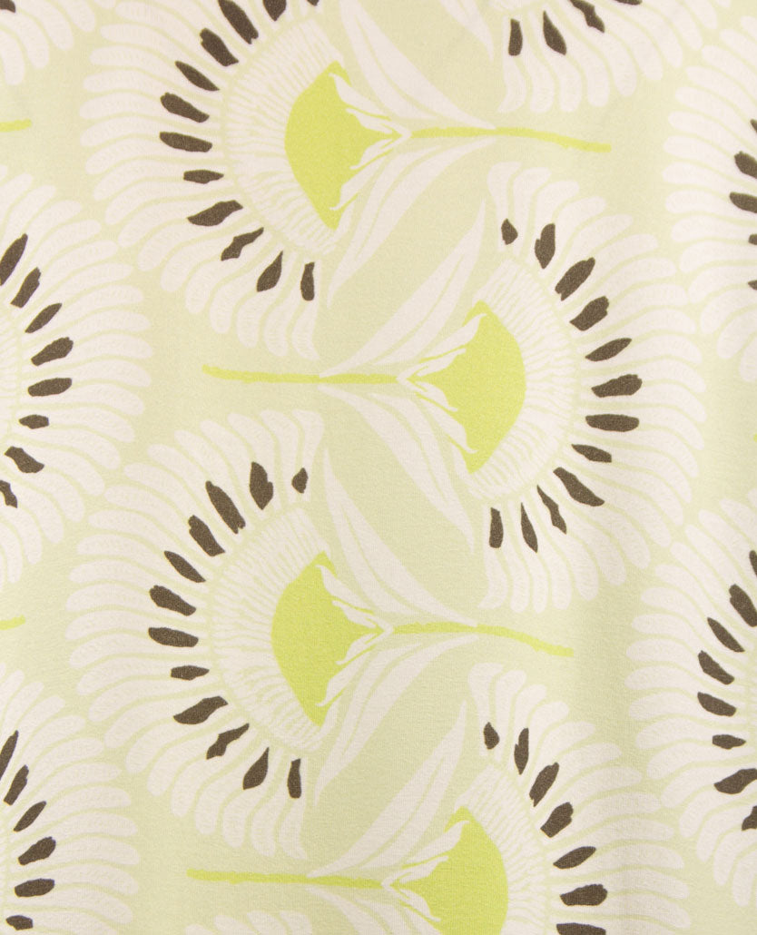 Frank Walder - Blouse - V-hals boordje - Lime met kakhi en off-white