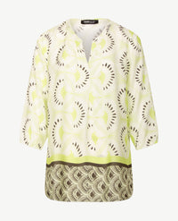 Frank Walder - Blouse - V-hals boordje - Lime met kakhi en off-white