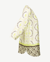 Frank Walder - Blouse - V-hals boordje - Lime met kakhi en off-white