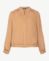 Frank Walder - Blouson-vestjasje met rits - mat satijn look - Caramel beige