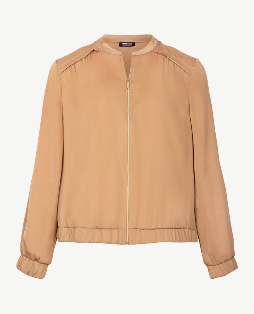 Frank Walder - Blouson-vestjasje met rits - mat satijn look - Caramel beige