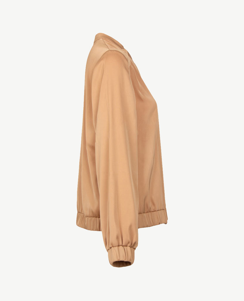 Frank Walder - Blouson-vestjasje met rits - mat satijn look - Caramel beige