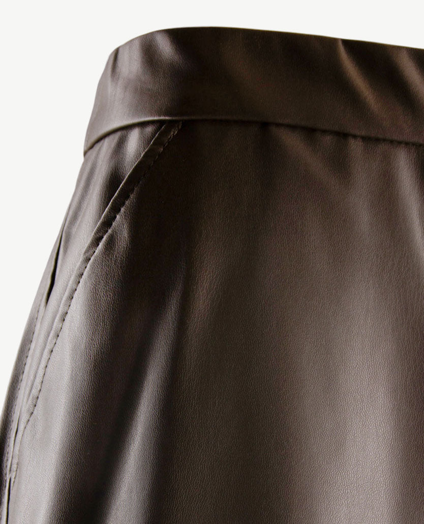 Frank Walder - Instapbroek dames - Wide leg - Faux leer - Truffel - Korte lengte