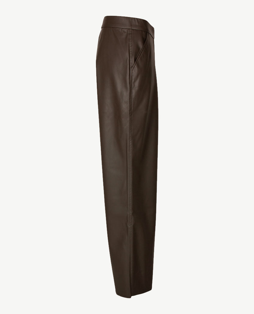 Frank Walder - Instapbroek dames - Wide leg - Faux leer - Truffel - Korte lengte