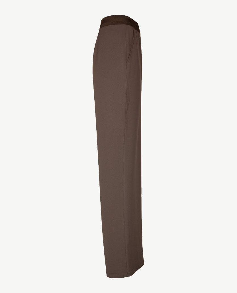 Frank Walder - Wide leg - Damespantalon - Elastiek rondom - Travelkwaliteit - Truffel