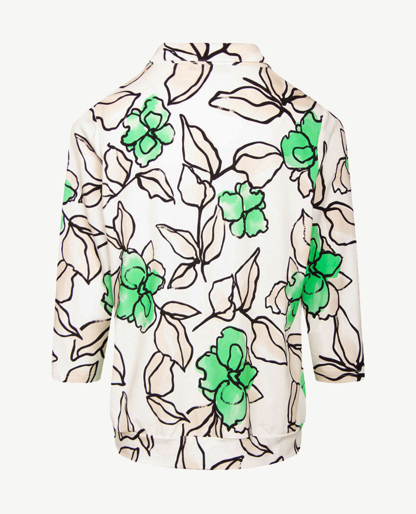 Frank Walder - Polo - Bloem groen, beige, off-white en zwart