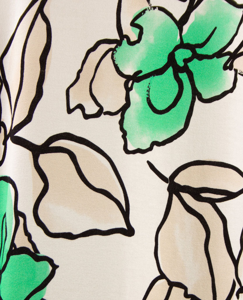 Frank Walder - Polo - Bloem groen, beige, off-white en zwart