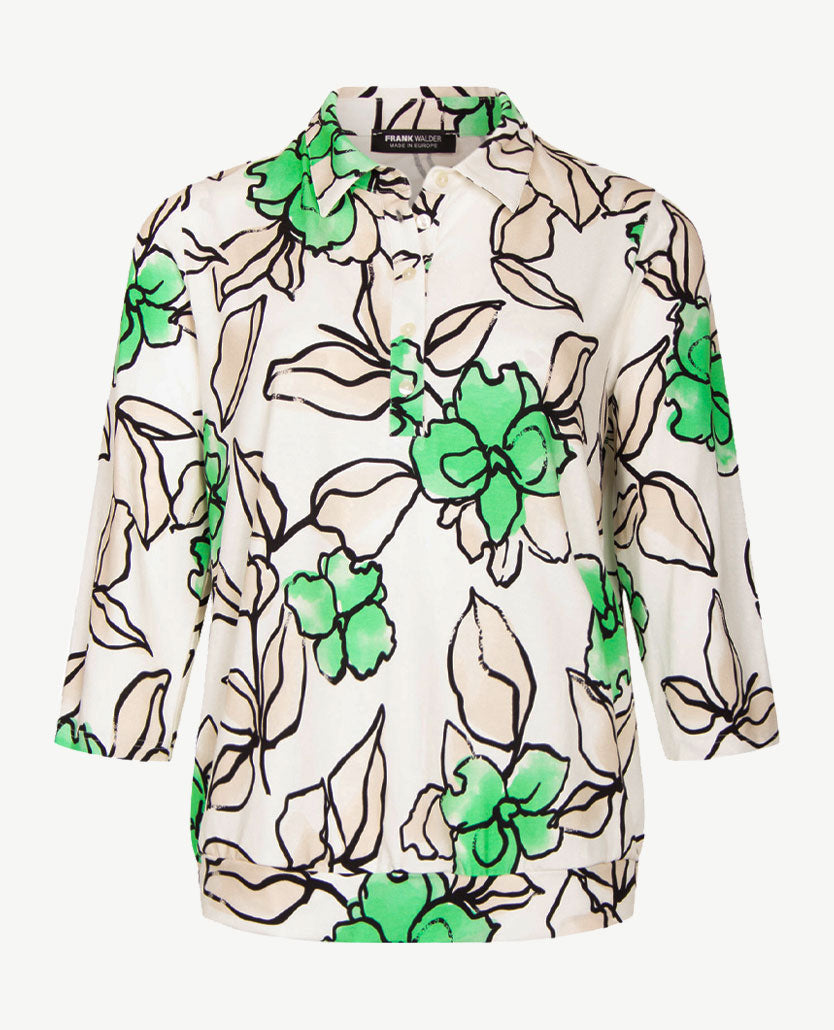 Frank Walder - Polo - Bloem groen, beige, off-white en zwart