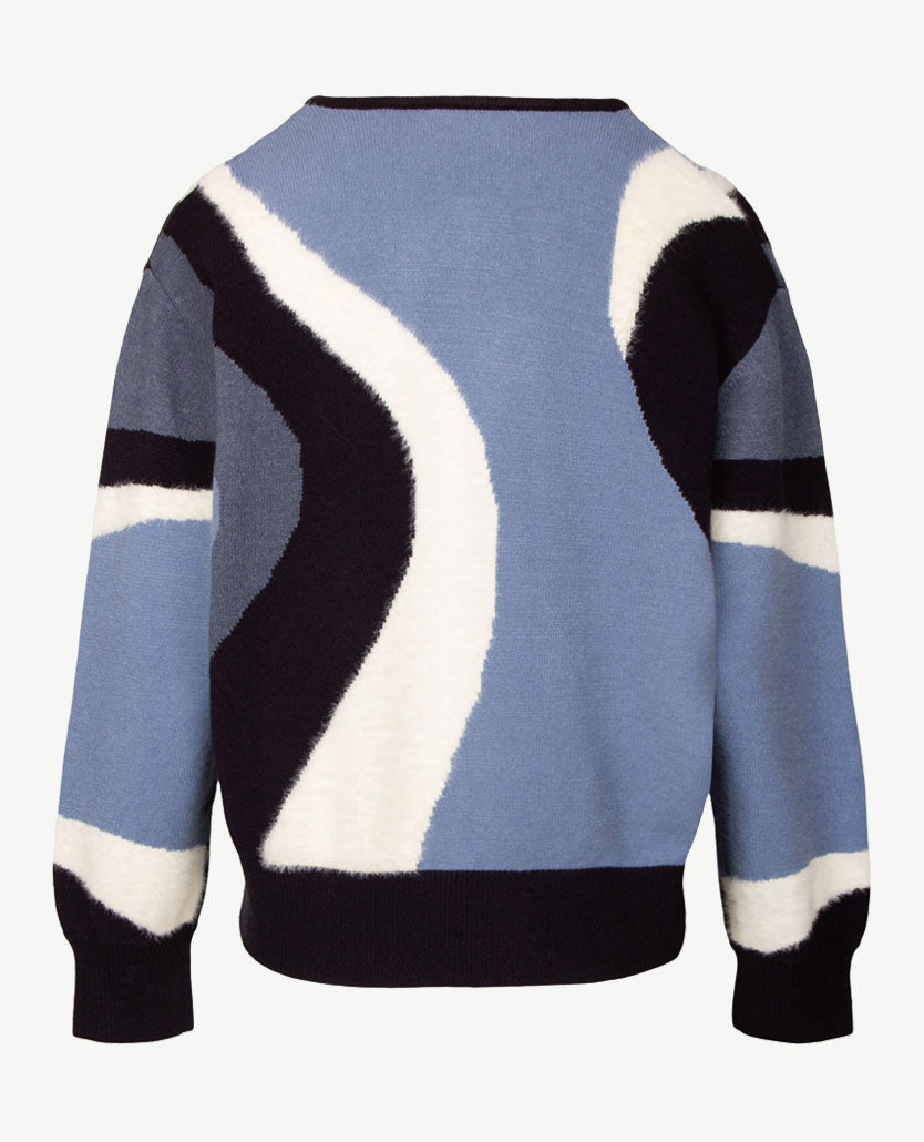 Frank Walder - Damespullover - Gebreid - Navy met blauwen en cream