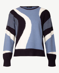 Frank Walder - Damespullover - Gebreid - Navy met blauwen en cream
