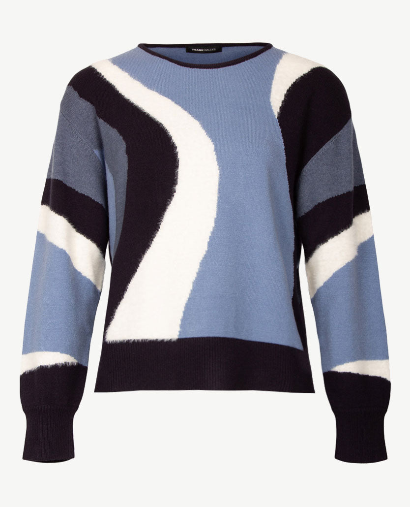 Frank Walder - Damespullover - Gebreid - Navy met blauwen en cream