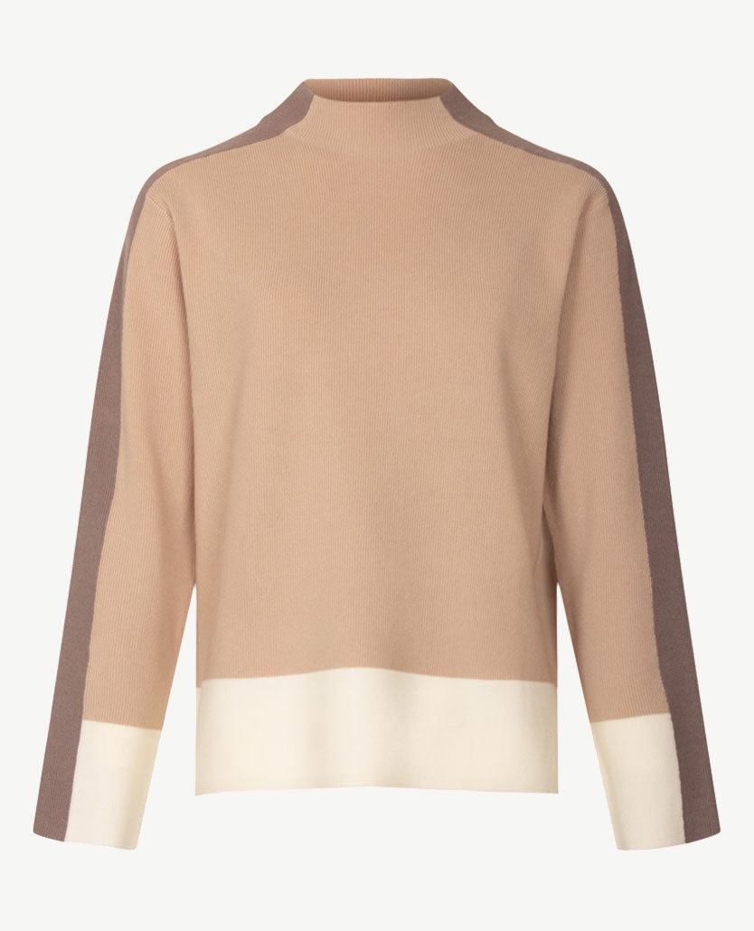 Frank Walder - Damespullover - Gebreid - Beige met taupe en off-white