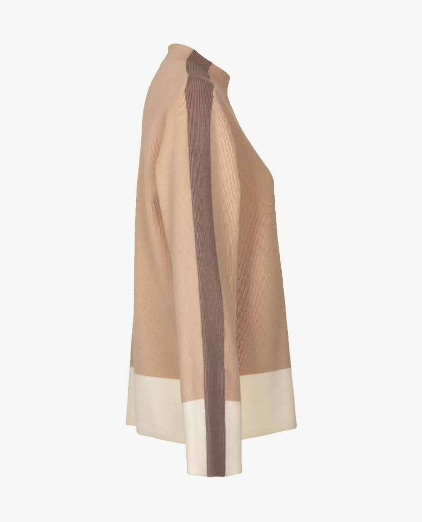 Frank Walder - Damespullover - Gebreid - Beige met taupe en off-white