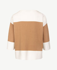 Frank Walder  - Pullover boothals - Off-white met beige caramel