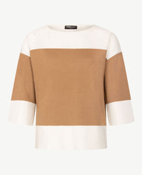 Frank Walder  - Pullover boothals - Off-white met beige caramel