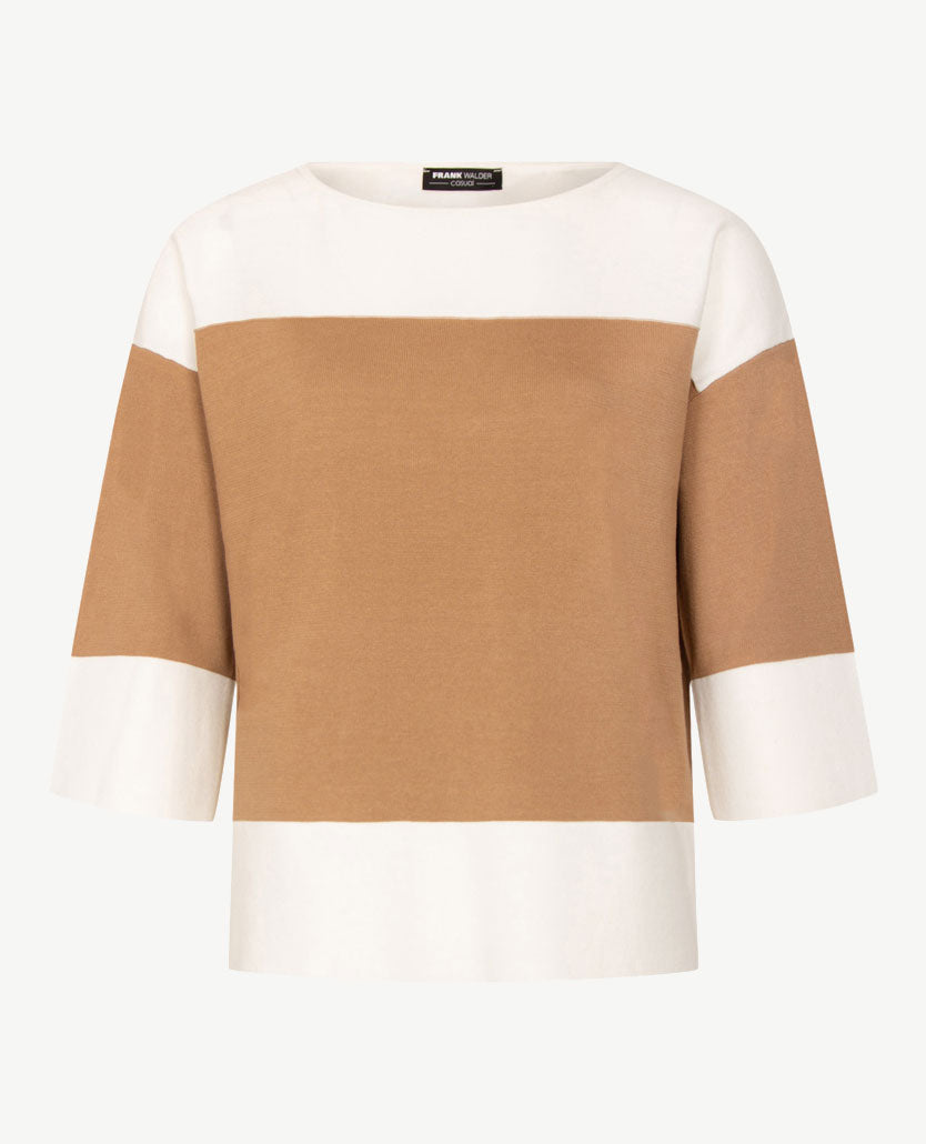 Frank Walder  - Pullover boothals - Off-white met beige caramel