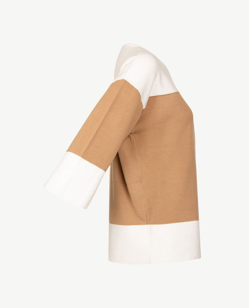Frank Walder  - Pullover boothals - Off-white met beige caramel