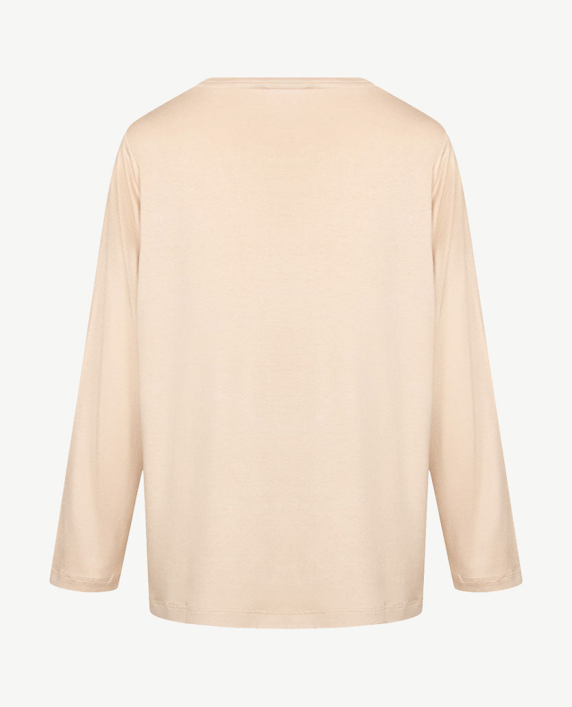 Frank Walder - Damestop - Ronde hals - Satijnglans - Beige