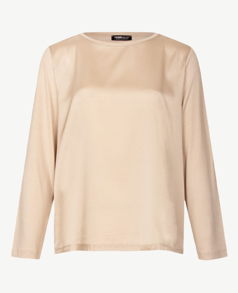 Frank Walder - Damestop - Ronde hals - Satijnglans - Beige