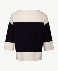 Frank Walder  - Pullover kleine boothals - Navy met off-white