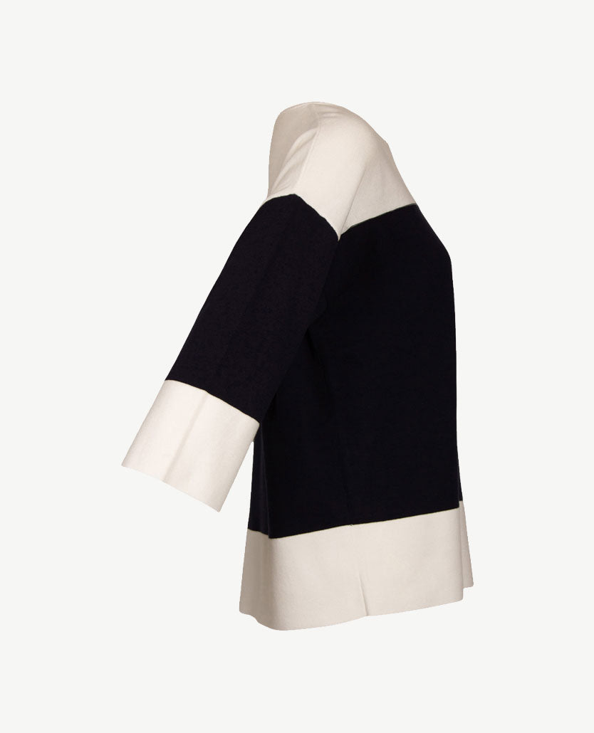 Frank Walder  - Pullover kleine boothals - Navy met off-white