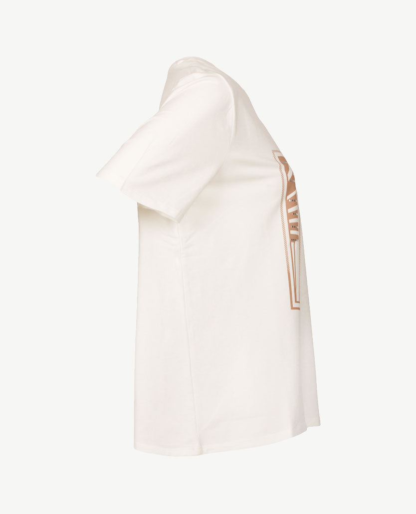 Frank Walder  - Top ronde hals - Off-white met caramel