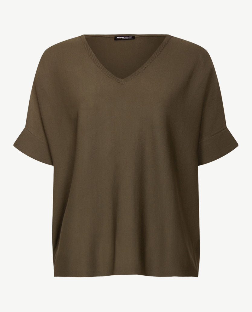 Frank Walder  - Lichte Pullover V-hals - Crêpe Kakhi