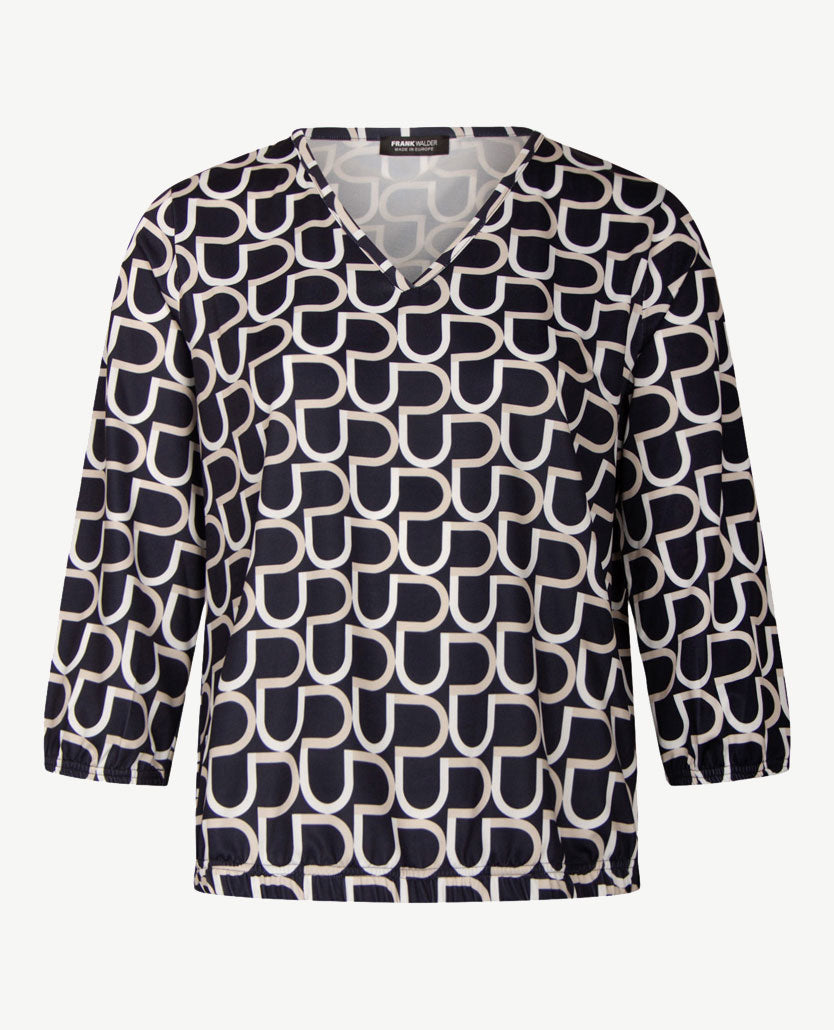 Frank Walder - Blouson - v-hals - Traveljersey - Navy, beige en off-white