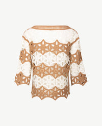 Frank Walder  - Lichte pullover boothals - Donker beige-zand met off-white